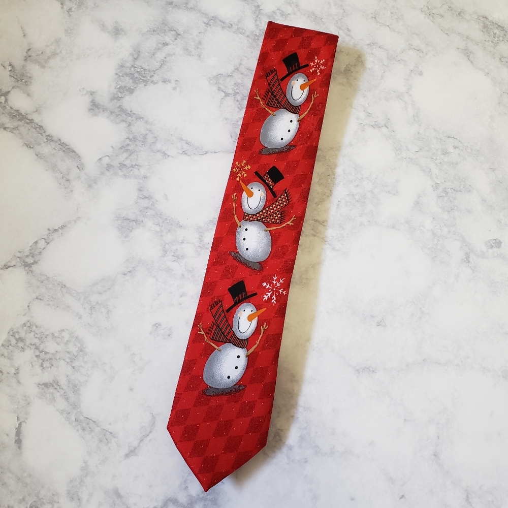 Kids Christmas Necktie Red Snowman Novelty Tie Winter Holiday